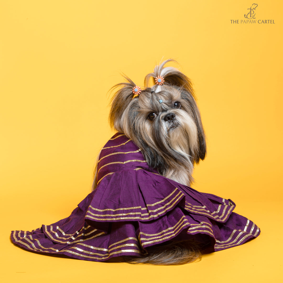 Double layered Purple gotapatti ethnic frock for dogs